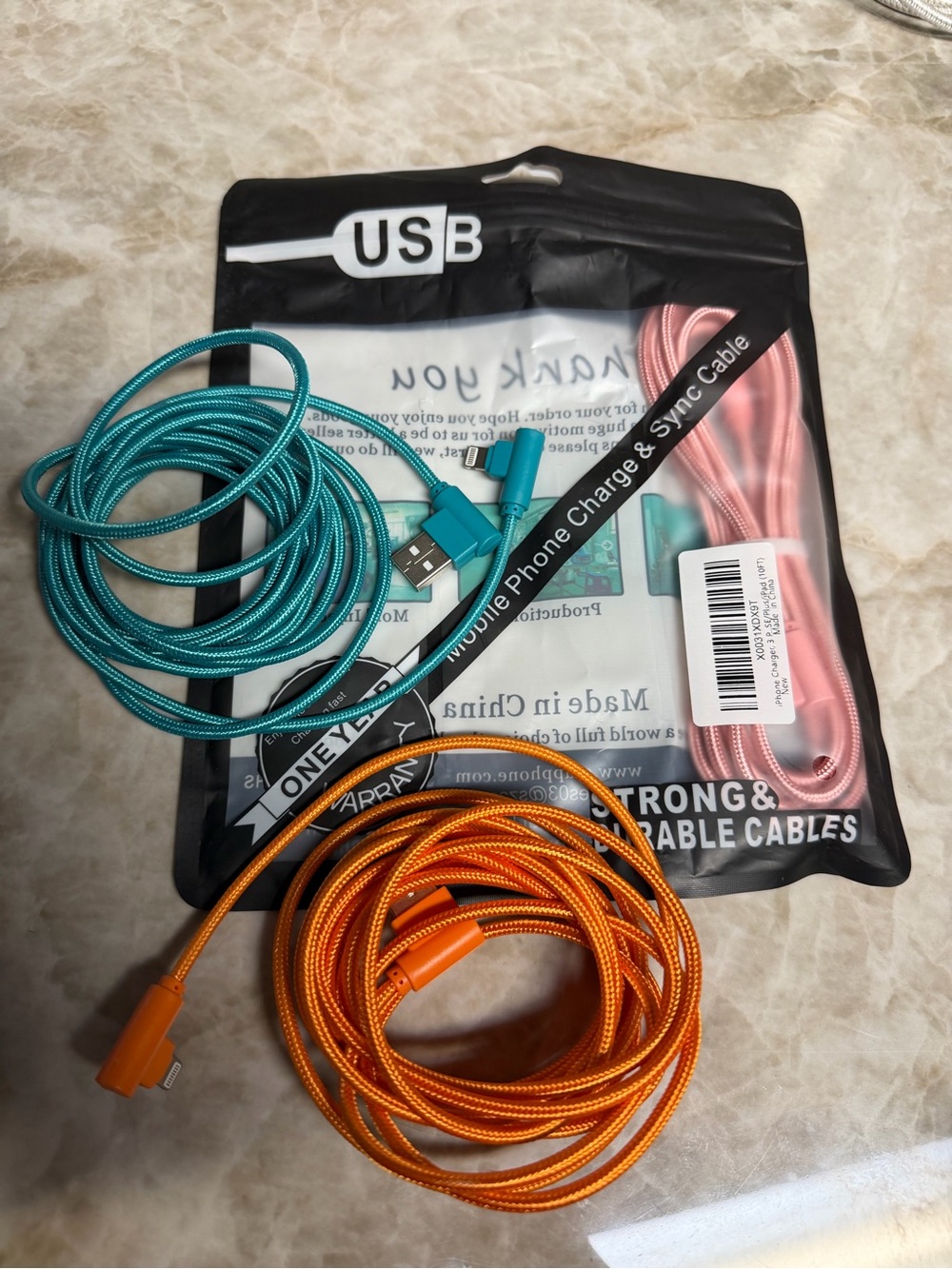 Braided -A to Micro- Charging Cable - Teal, Orange, Pink